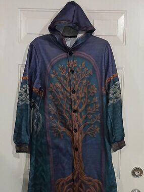 Womens Tree Of Life Hooded Long Jacket Size Medium